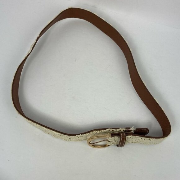 Ardene Bohemian Faux Leather Crochet‎ Lace Belt Brown Size Medium Boho White - Picture 5 of 8
